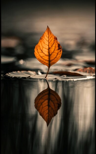 Yellow Leaf blue water