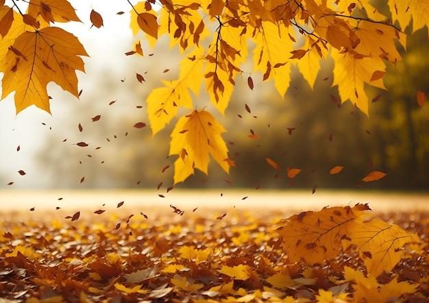 秋という言葉が書かれた黄色い葉が落ちる