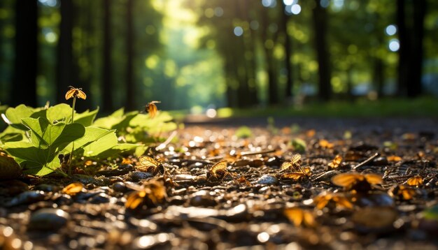 Yellow leaf falling in autumn forest vibrant colors generated by ai