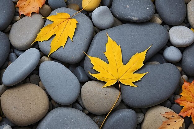 Yellow leaf on stones