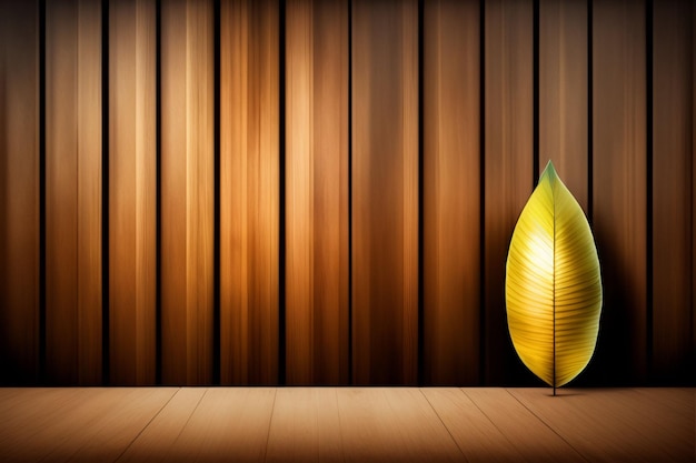 Yellow leaf on a wooden floor in a dark room