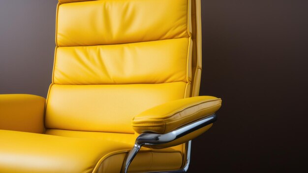 A yellow leather office chair with a chrome base and back ai