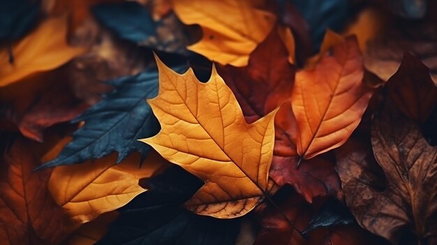 Yellow leaves on the ground top view