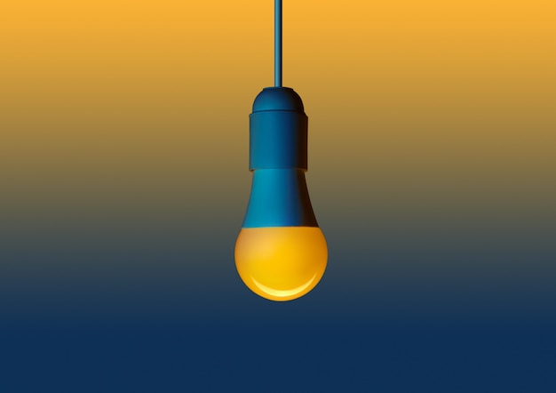 Yellow LED energy saving bulb. Light-emitting diodeon on a yellow-blue background