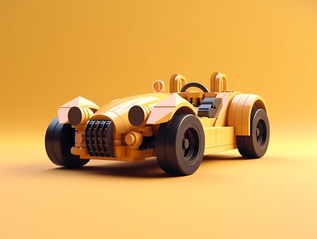 A yellow lego car with the number 22 on the front.