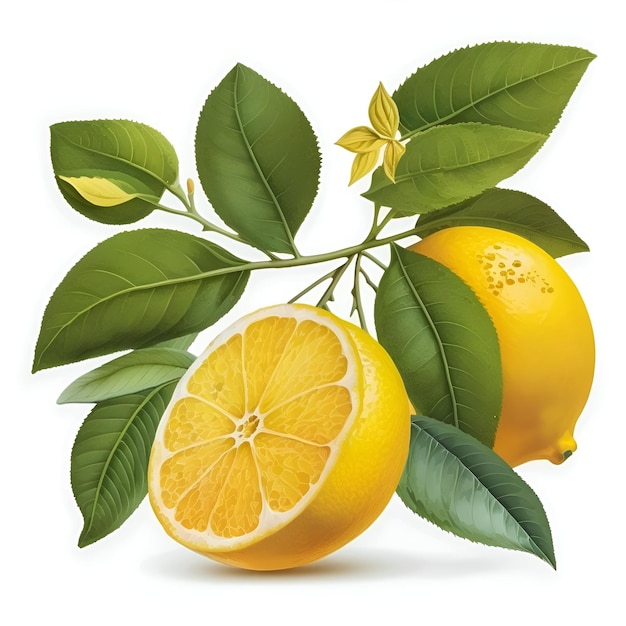 Yellow Lemon With Branch PNG