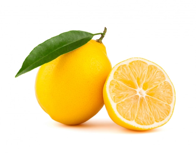 Yellow lemon with slice isolated