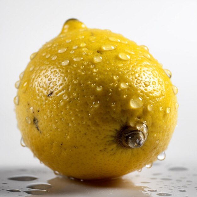 A yellow lemon with water droplets on it