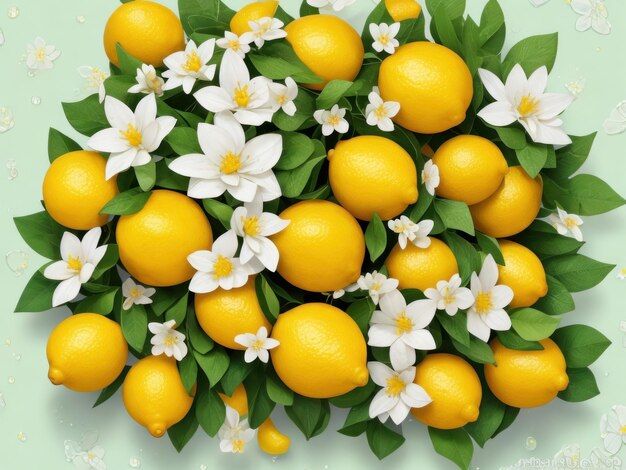 Yellow lemons and flowers pattern ai generated