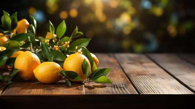 Yellow lemons on a wooden table