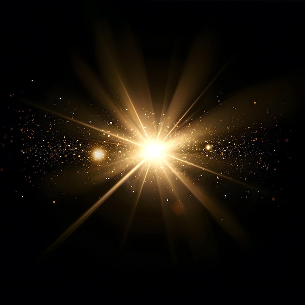 Photo yellow lens flare or star isolated on black background