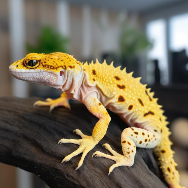 Желтый леопардовый геккон с крыльями дракона, генеративный искусственный интеллект