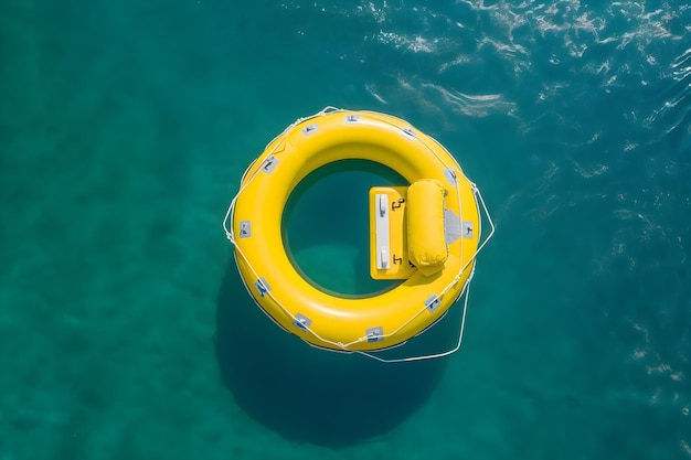 A yellow life ring floating in the water