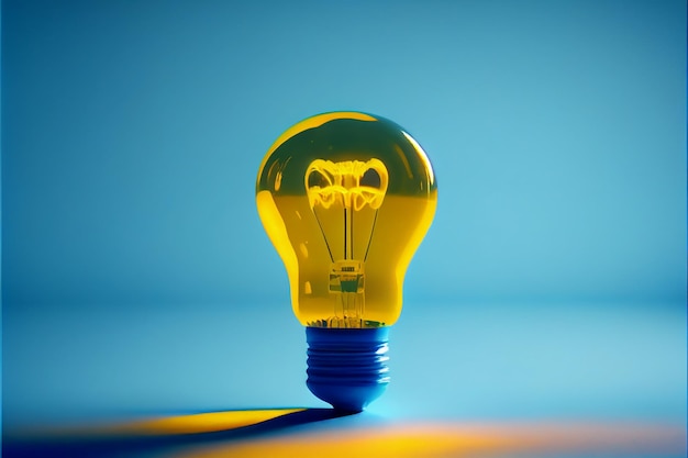 Yellow light bulb on a blue background Generative AI