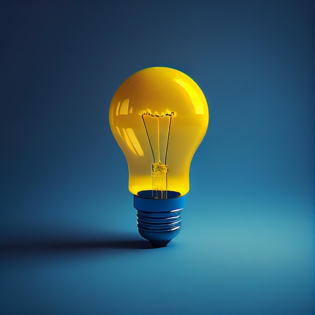 Yellow light bulb on a blue background Generative AI