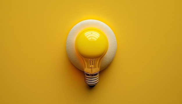 Yellow light bulb flat lay frame above Generative AI