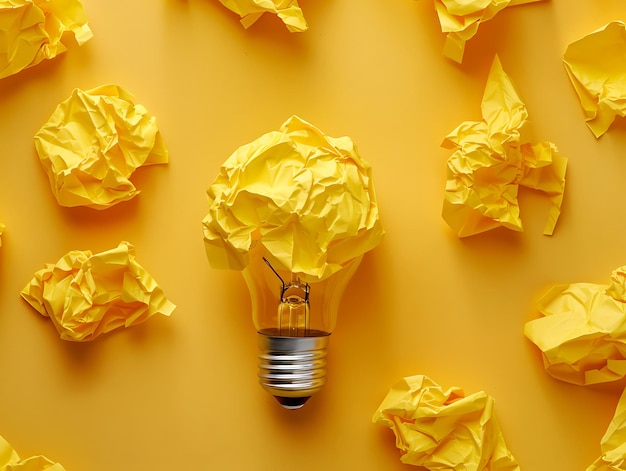 a yellow light bulb hangs on a yellow wall with the words quot light quot on it