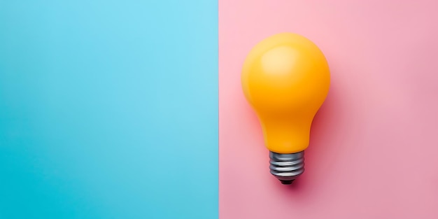 a yellow light bulb is on a pink and blue background