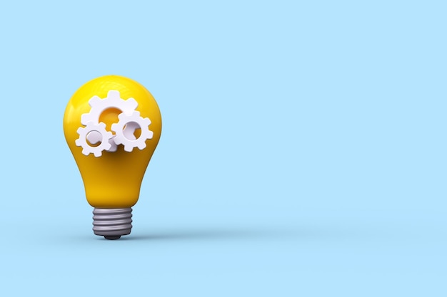 Yellow light bulb with gear idea and creative solution concept\
3d render