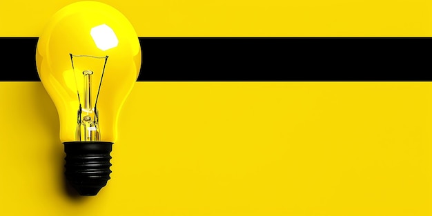 a yellow light bulb with a yellow background and a black strip in the middle