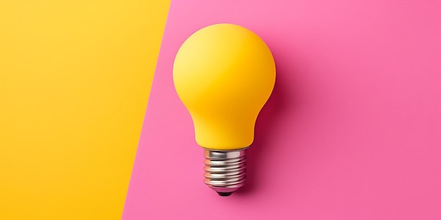 a yellow light bulb with a yellow base and a pink background