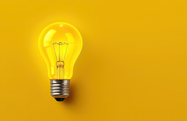 Yellow light bulb on yellow background Generative AI