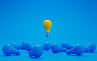 yellow lightbulb floating from blue lightbulb on floor for creative thinking idea concept by 3d rendering.