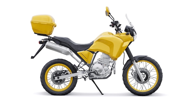 Yellow lightweight touristic enduro motorcycle 3d illustration