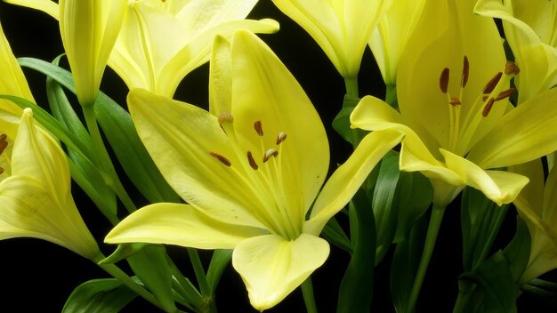 写真 黄色いリリー花がく タイムラップ 黒い背景