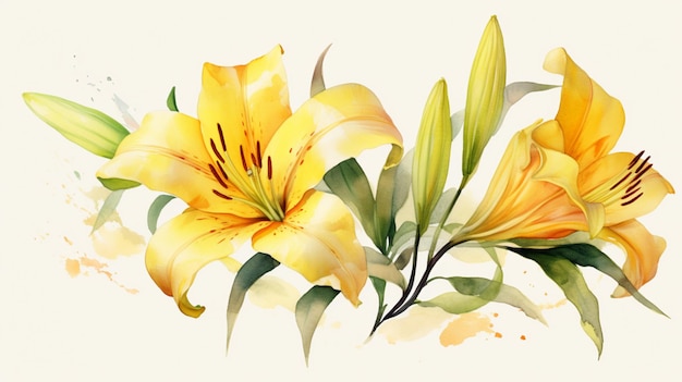 Yellow lily flower watercolor painting picture AI generated art