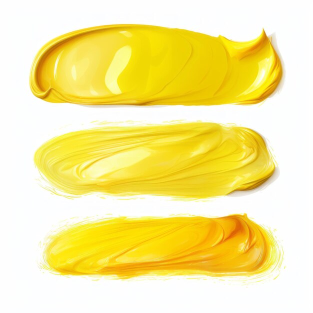 Foto smaugio di rossetto giallo su sfondo bianco elemento per il design cosmetico di bellezza