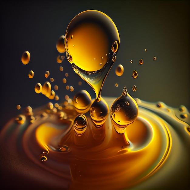 Yellow liquid drops cosmetic oil closeup Skincare essence haircare serum goldengenerative ai