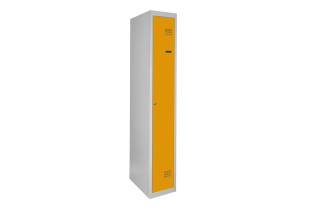 Yellow lockers for locker room. Change room metal box grey