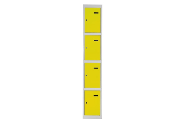 Yellow lockers for locker room. Change room metal box grey