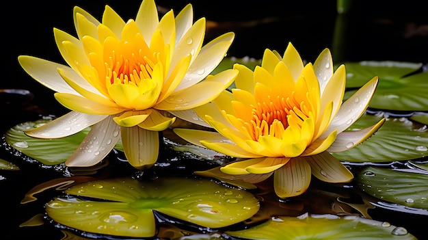 Yellow lotus or water lily in pond