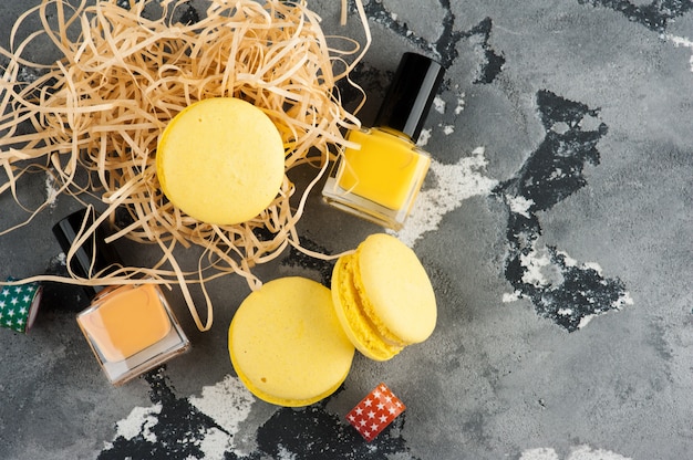 Yellow macaroons, nail polish