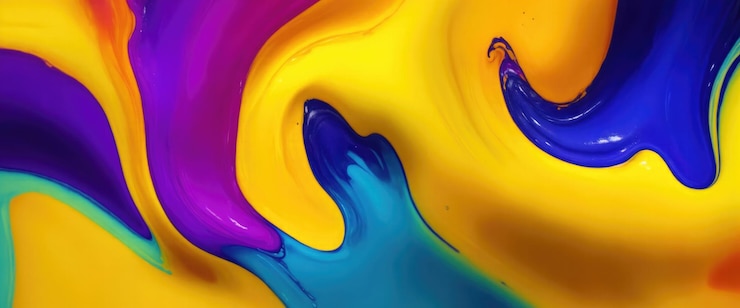 Photo yellow and magenta blue colors liquid paints