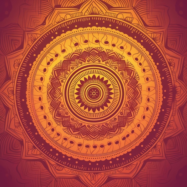 Yellow mandala design on red background created using generative ai technology