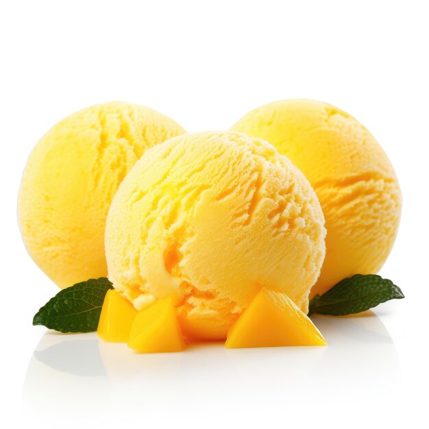 Yellow mango ice cream balls closeup Tropical delight captured