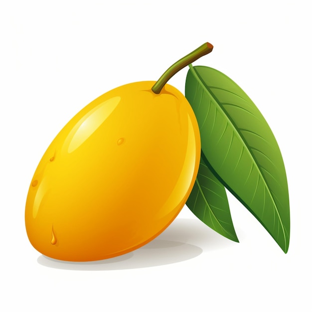 Yellow mango with leaf cartoon on white background