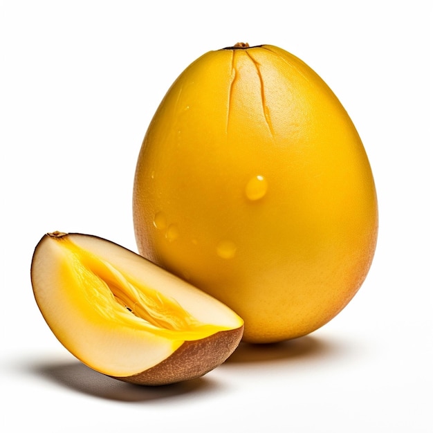 A yellow mango with the word mango on it