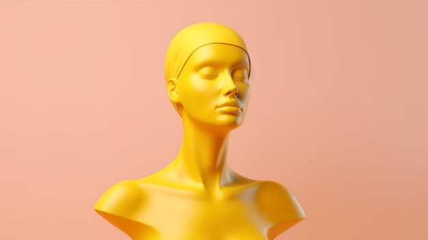 A yellow mannequin with a head on it