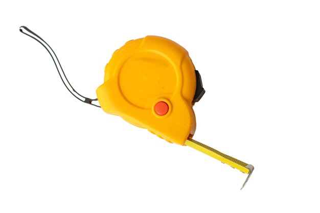 Photo yellow measuring tape open on a white background