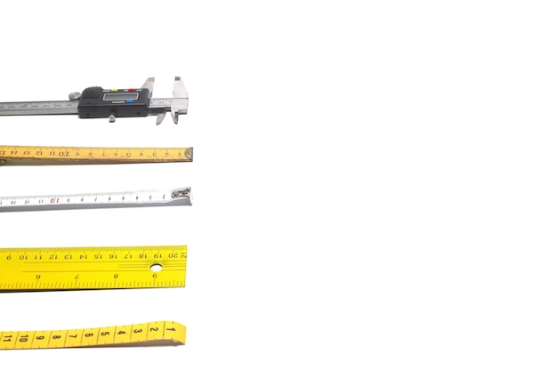 Foto nastro di misurazione giallo per roulette o righello degli strumenti modello di misurazione del nastro in centimetri