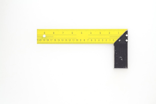 Foto nastro di misurazione giallo per roulette o righello degli strumenti modello di misurazione del nastro in centimetri