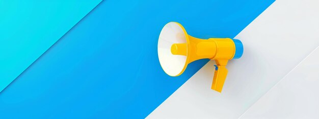 Photo yellow megaphone sitting over white and blue background horizontal composition with copy space announcement concept chaos 20 ar 83 sref httpssmjrunahddnvew8sy job id 0011d65cd8c04ddf81d8e4286d5f1835