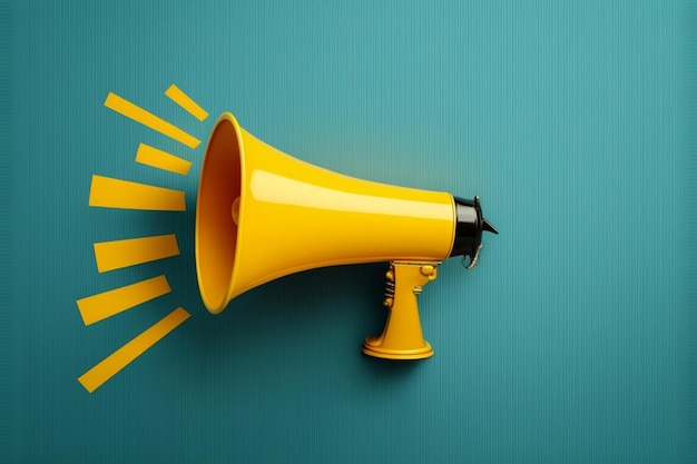 A yellow megaphone with the word'loudspeaker'on a blue background.