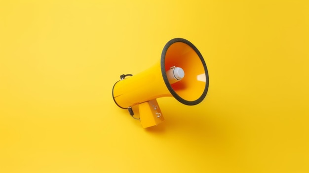 A yellow megaphone on a yellow background created with Generative AI technology