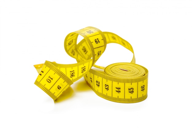 Yellow metric measuring tape isolated