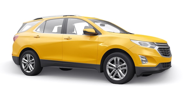 Yellow midsize city SUV for a family on a white background 3d rendering